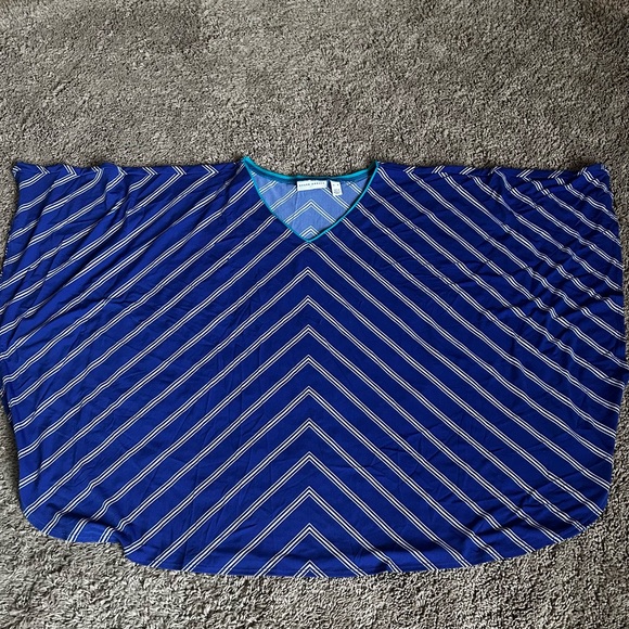 NWOT SUSAN GRAVER Blue White Stripe Top V-Neck Dolman Batwing Sleeve XL Oversize - Picture 5 of 7